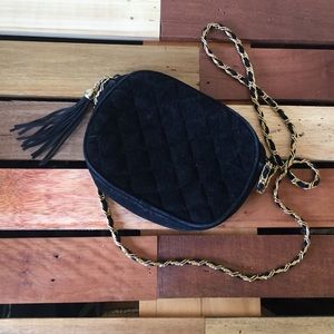 Vintage Handbag 👜 Quilted Suede Black Crossbody